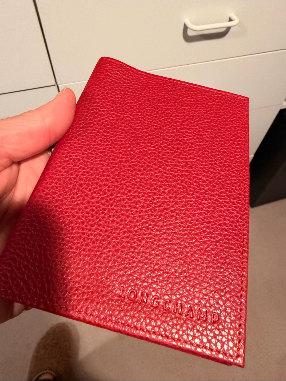 Longchamp Red Textured Leather Card & Passport Sleeve